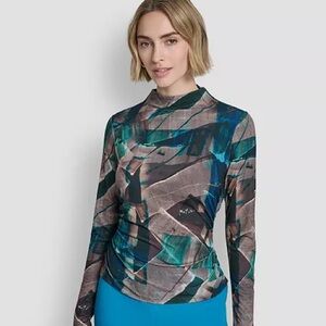 DKNY Multicolor Abstract Long Sleeve Top
